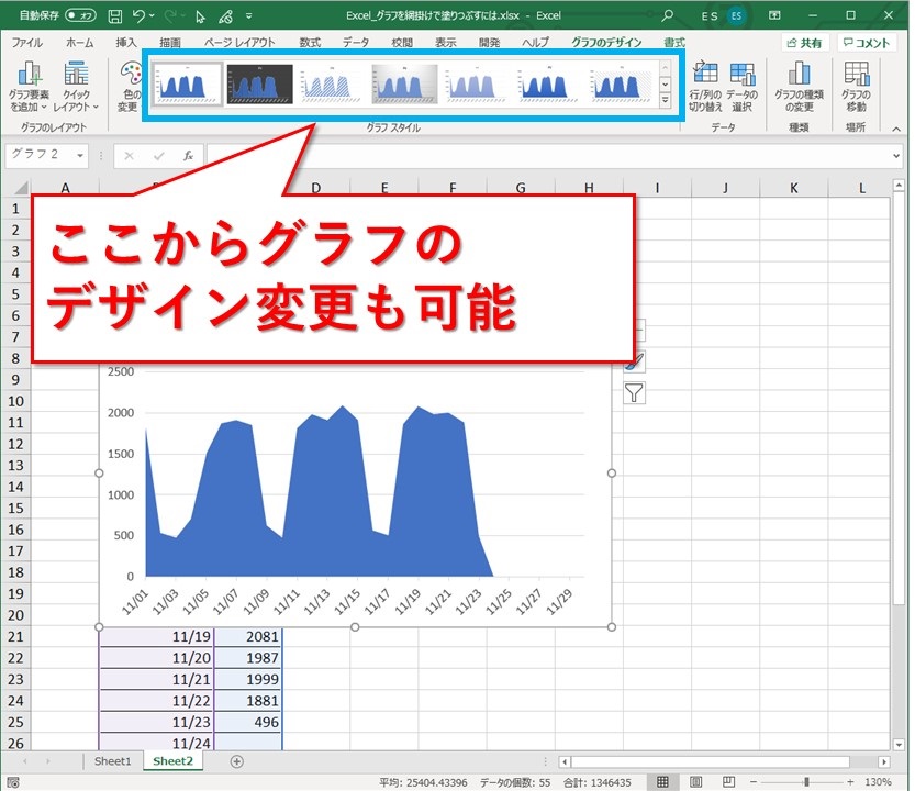 Excel グラフを網掛けで塗りつぶすには Website Note